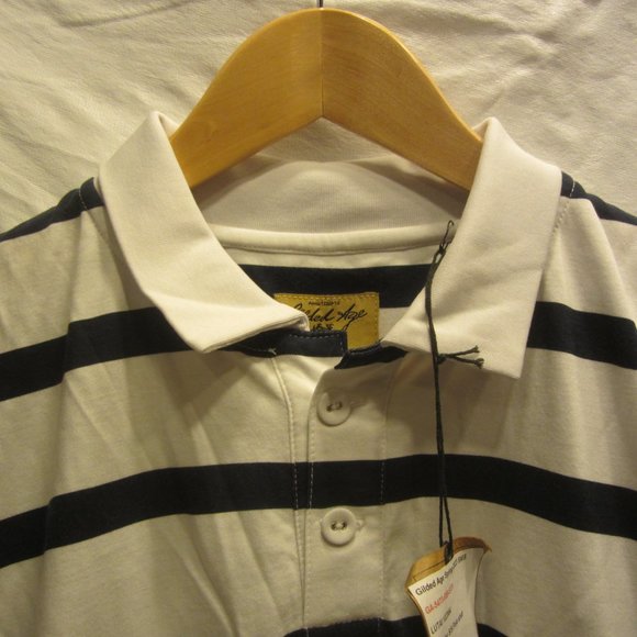 POLO SHIRT SOFT GILDED AGE NY POLO SHIRT, WHITE W/BUE STRIPES, MEDIUM, W/TAGS - Picture 3 of 10